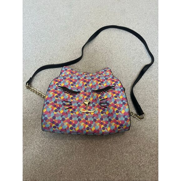 Betsey Johnson colorful polka dot cat crossbody bag - Picture 1 of 6